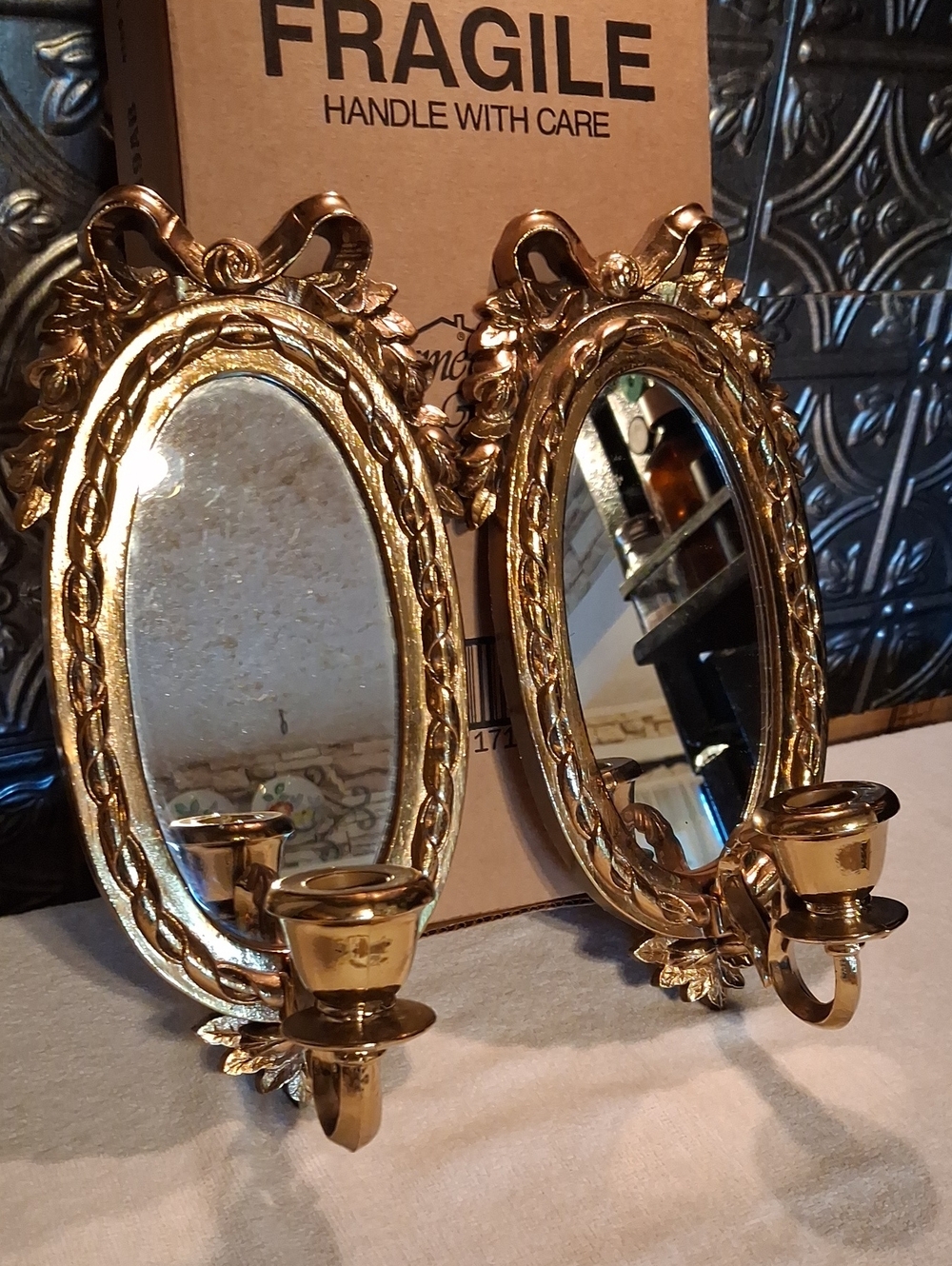 Home Interiors Gold Oval Wall Mirror Sconces Set Of 2